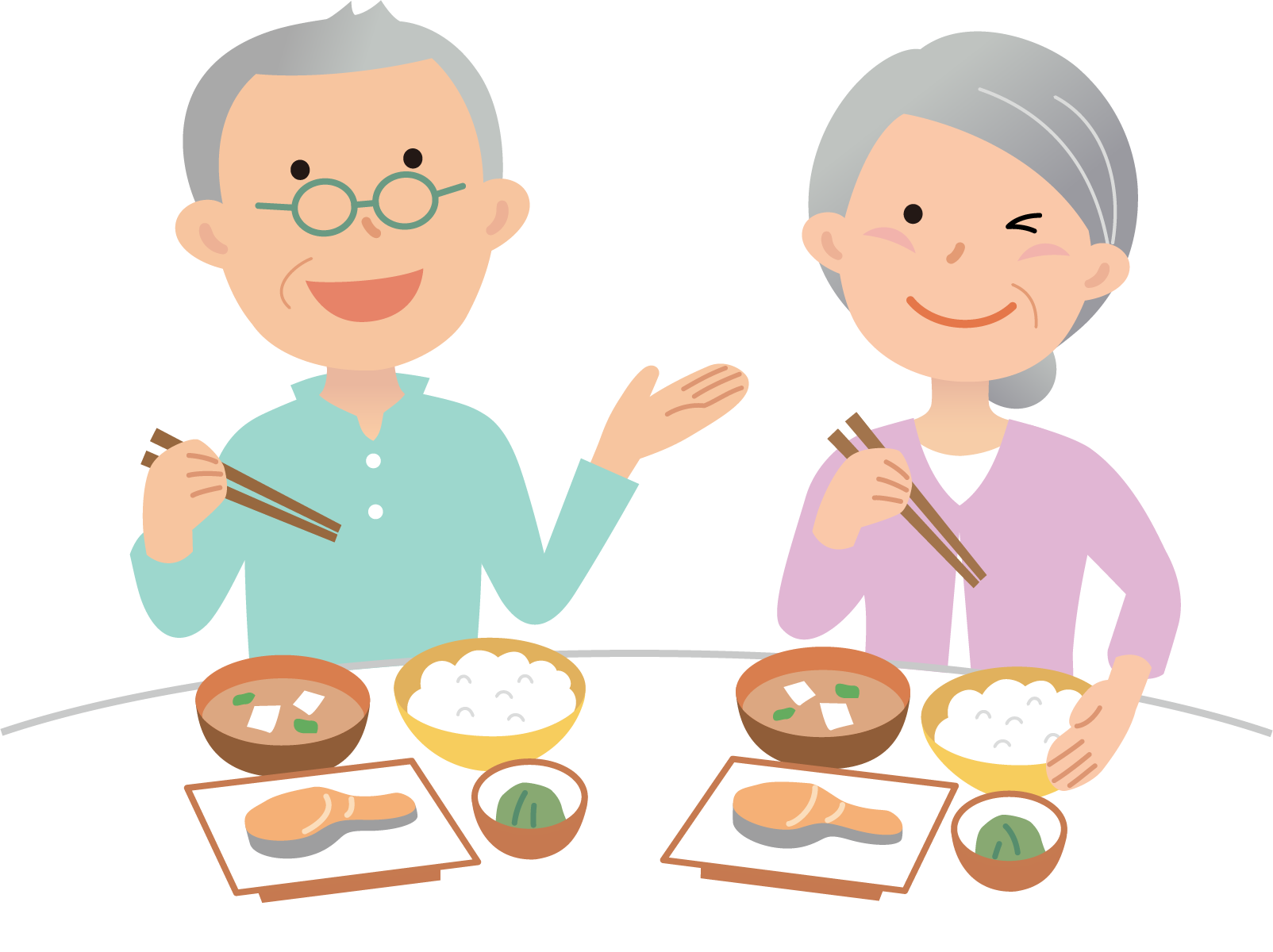 高齢者夫婦　食事　イラスト