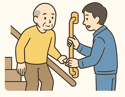 利用者様と手すりの相談をする福祉用具専門相談員