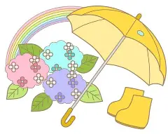 傘と長靴と紫陽花の画像