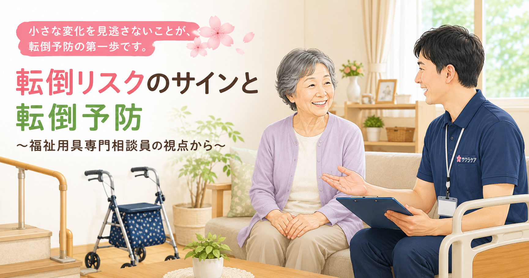 利用者さんが福祉用具専門相談員に相談をしている場面です。